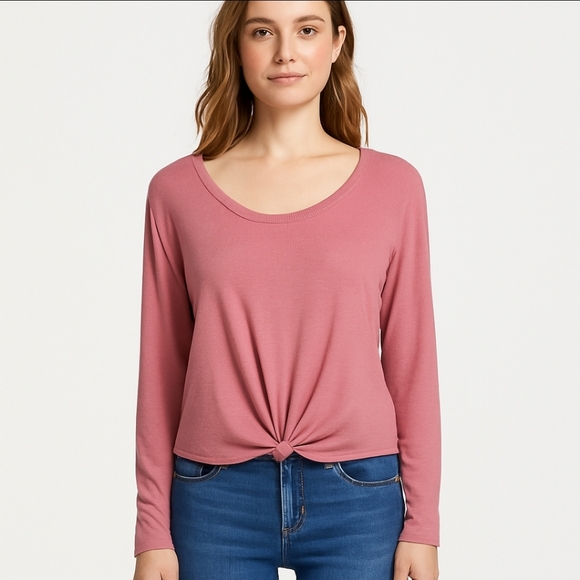 Athleta Tops - Athleta Pink Flowy Ribbed Tie Knot Top Sz Lg